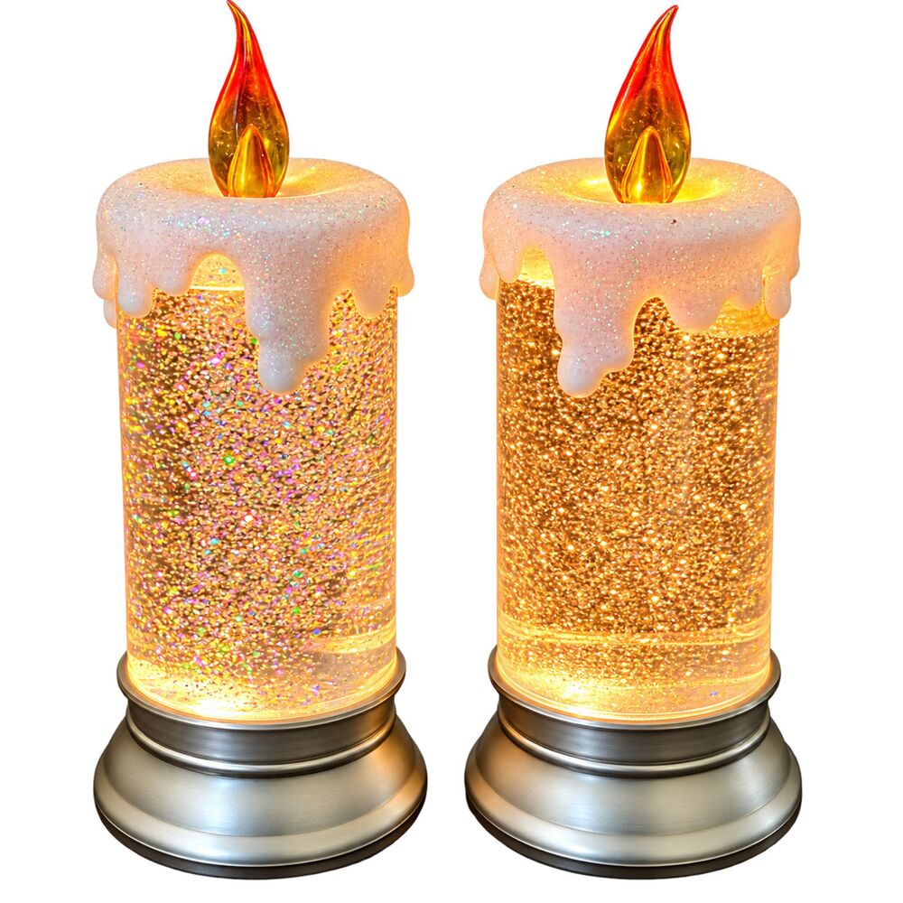 Christmas Retro Lighted Glitter Swirl LED Flameless Candle Lamps Set 2 Holiday